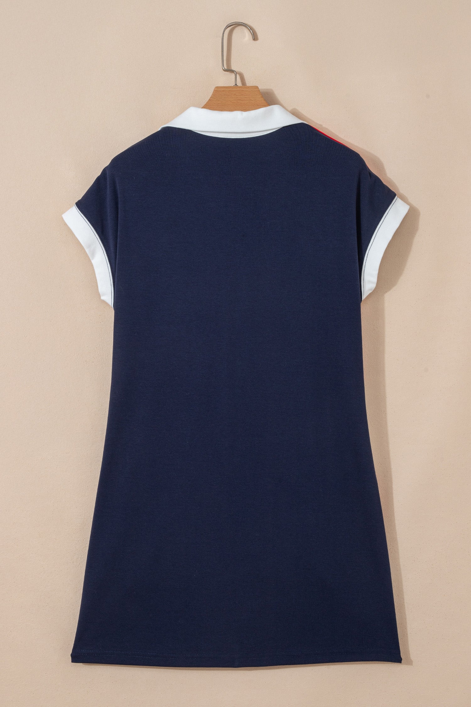 Navy Blue Americana Colorblock Stripes Zip up Collared T Shirt Mini Dress