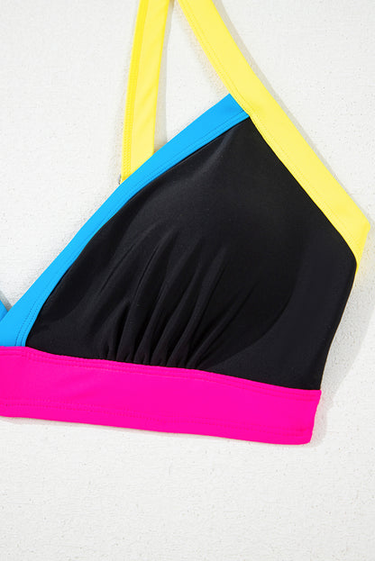 Ensemble bikini taille haute à col en V et cordon de serrage sur le côté