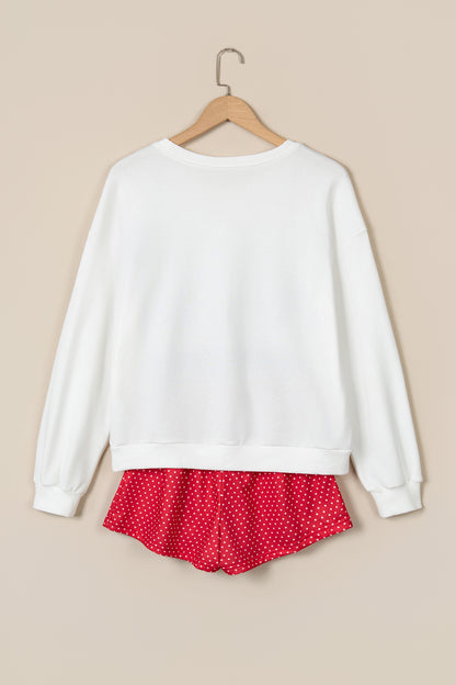 Red Plaid/ Polka Dot MERRY Holiday Long Sleeve Top and Shorts Set