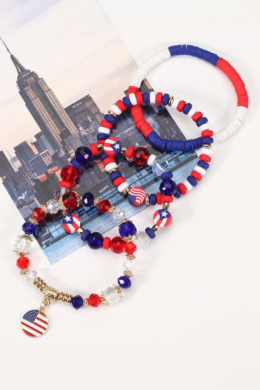 Fiery Red Flag Day Beaded Multilayered Bracelet