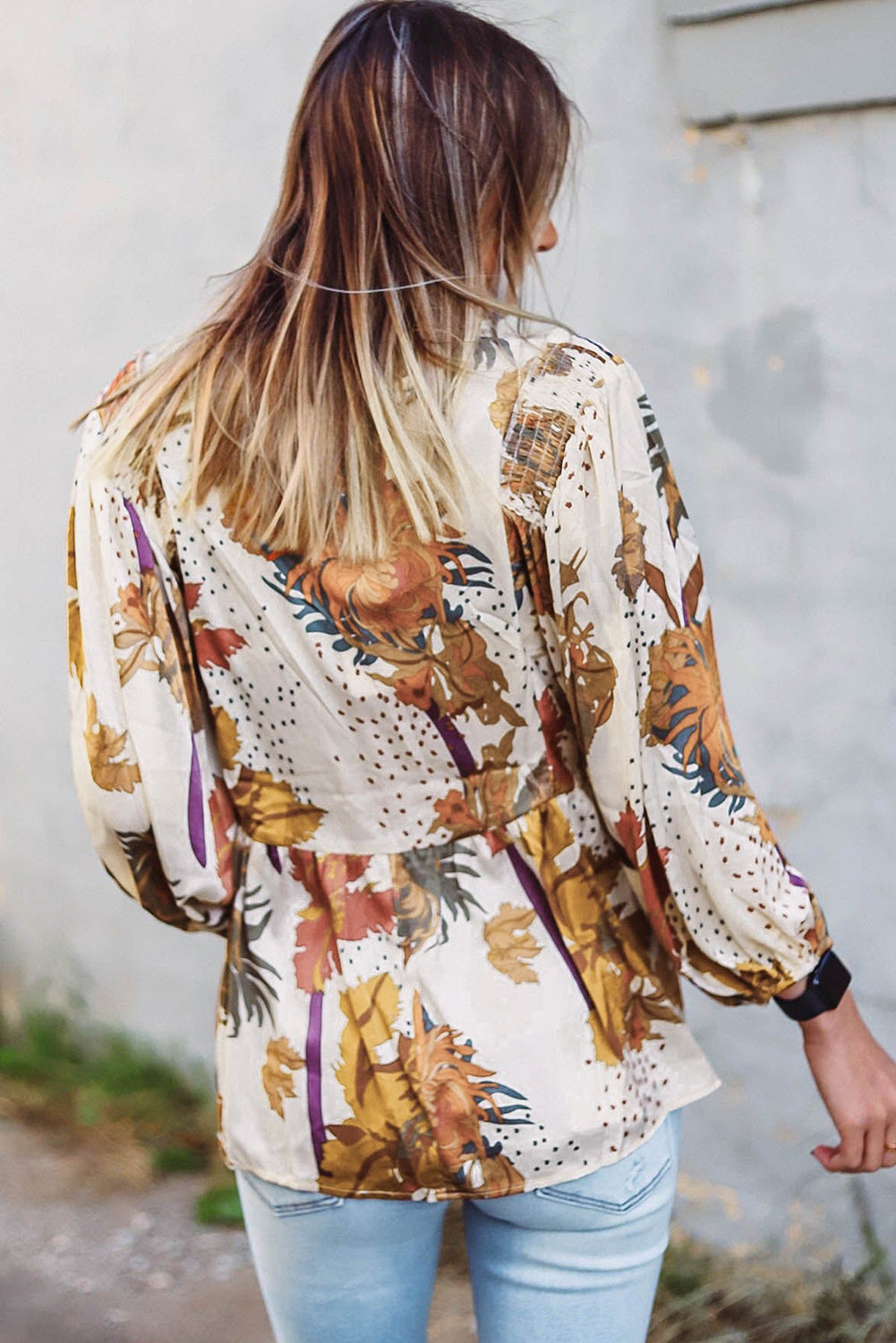 Chemisier babydoll à col en V et imprimé floral multicolore