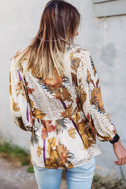 Chemisier babydoll à col en V et imprimé floral multicolore