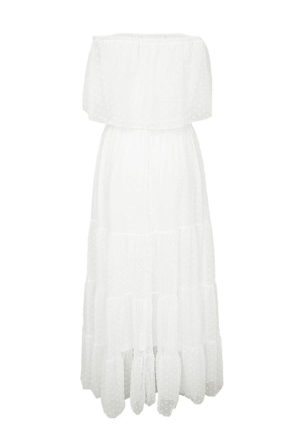 Yellow Yellow Off Shoulder Ruffle Swiss Dot Maxi Dress