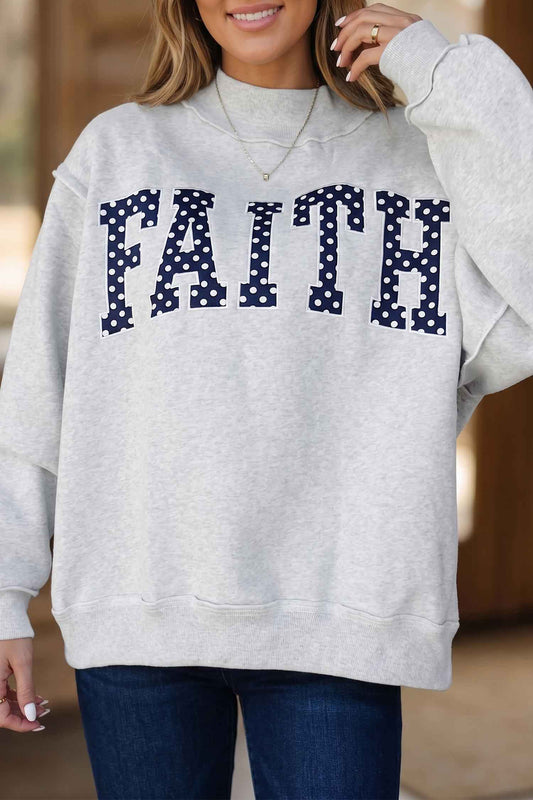 Light Grey High Neck Polka Dot Slogan Printed Baggy Sweatshirt