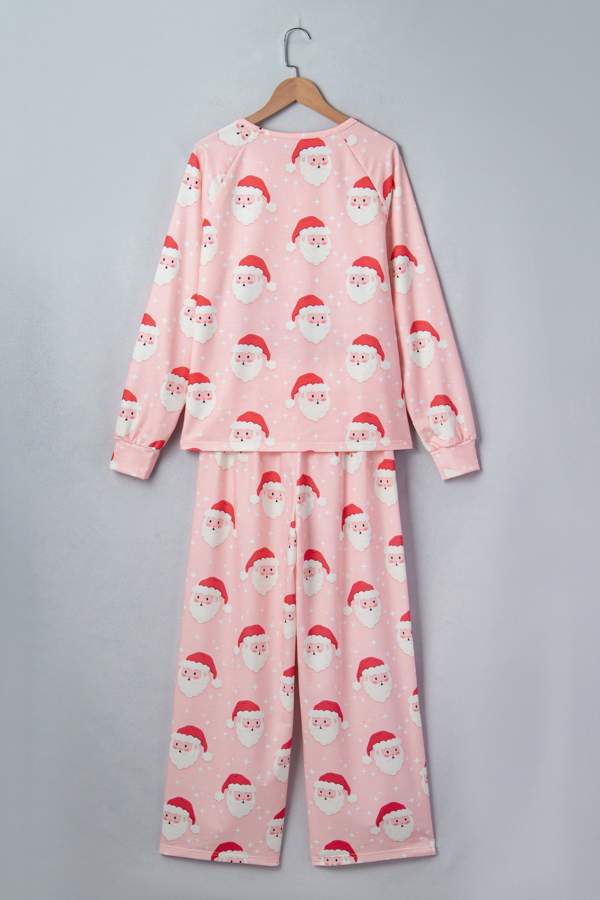 Pink Abstract Santa Pattern Long Sleeve Two Piece Shift Lounge Set