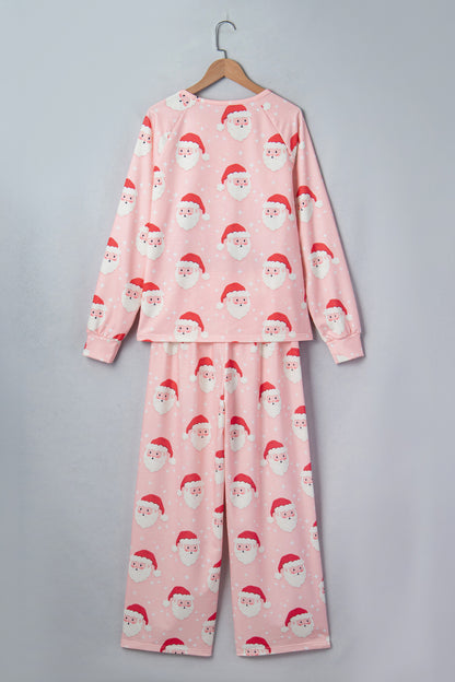 Pink Abstract Santa Pattern Long Sleeve Two Piece Shift Lounge Set