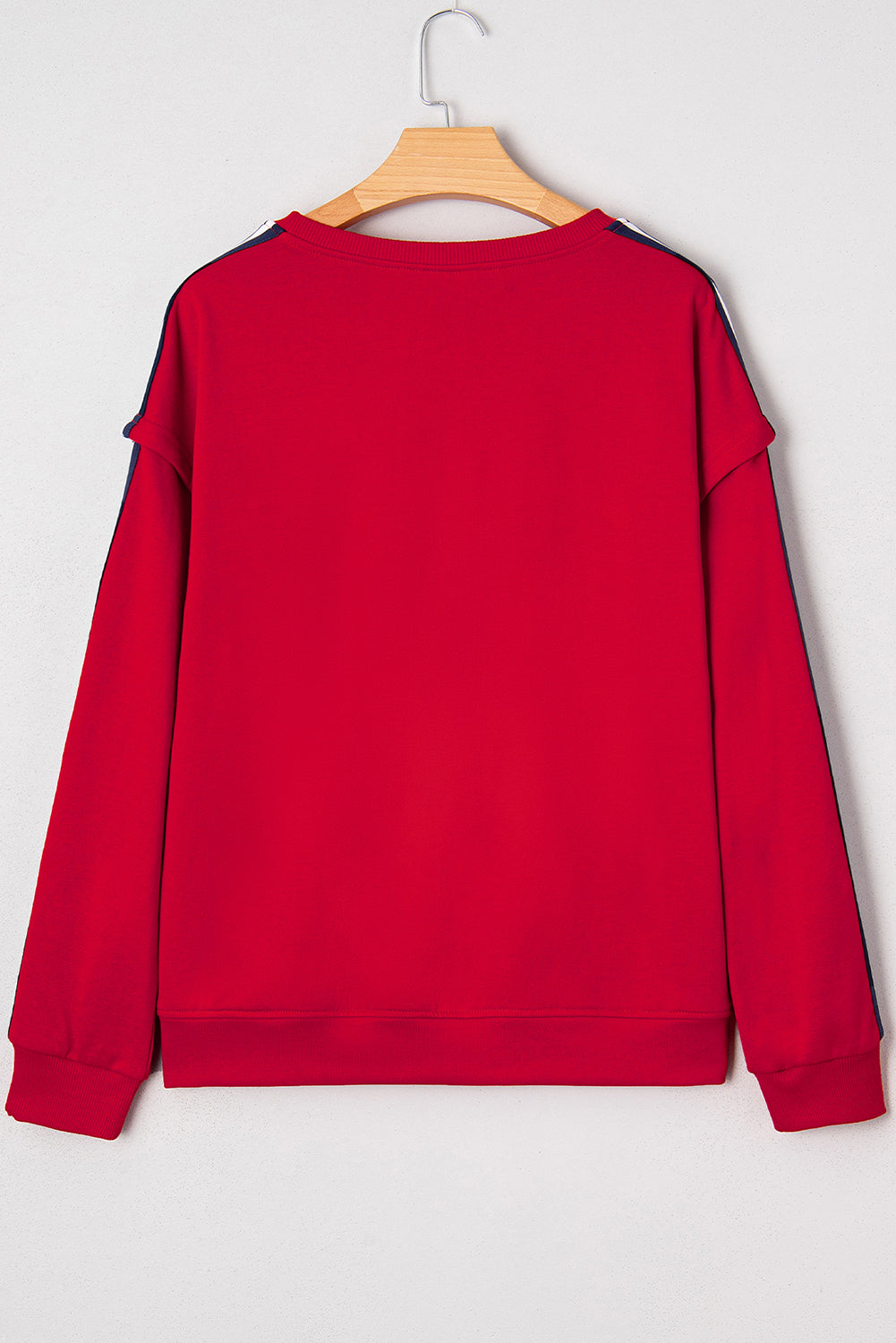 Fiery Red Contrast Striped Detail Varsity Sweatshirt