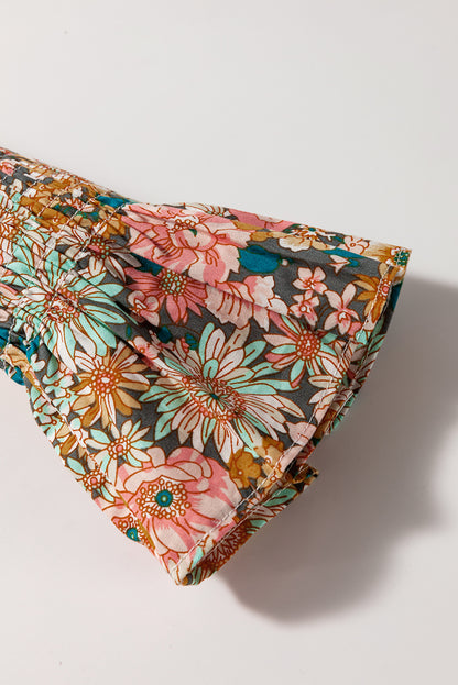 Haut court à volants et manches bouffantes à imprimé floral jaune