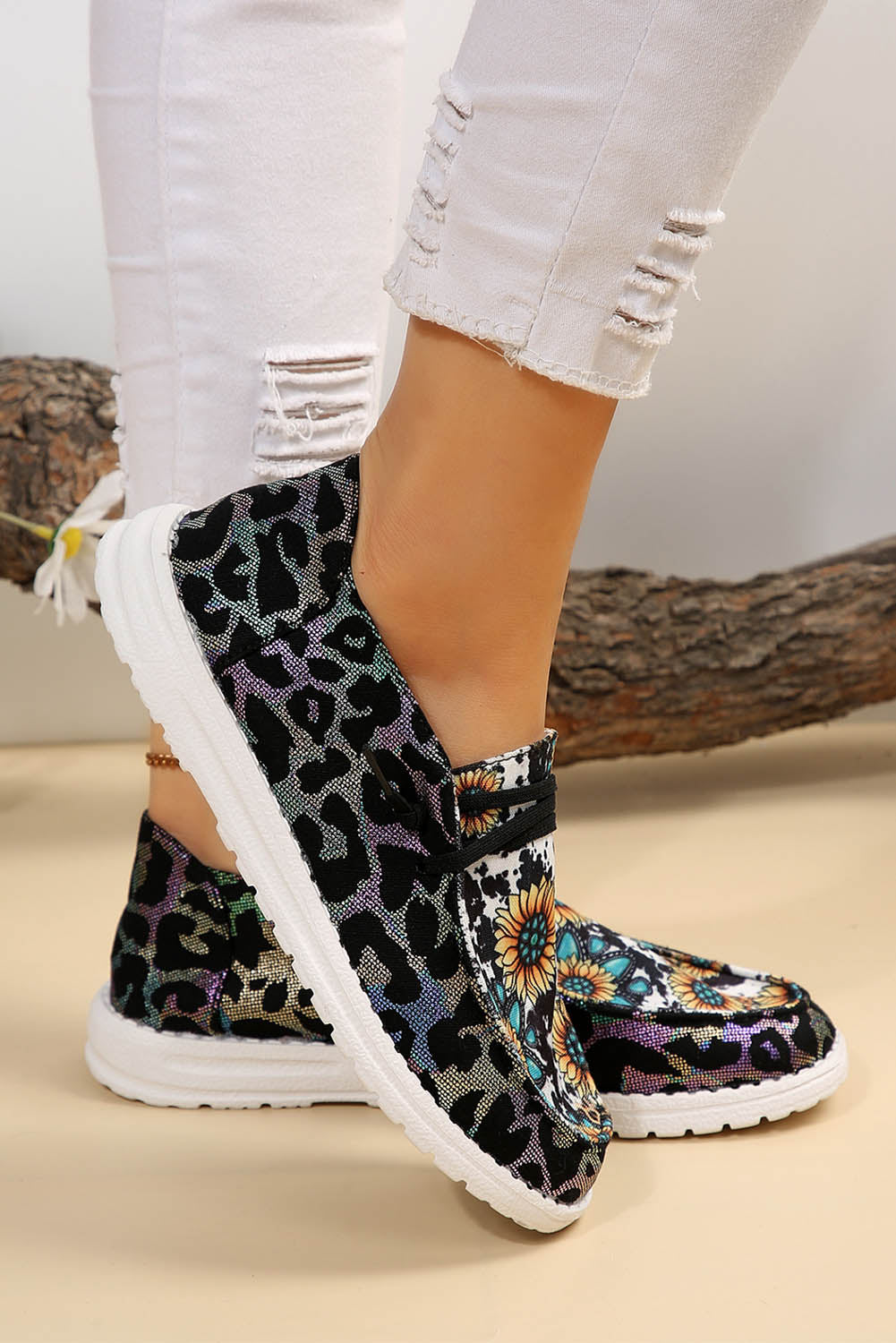 Western Cow Print Sunflower Shoes