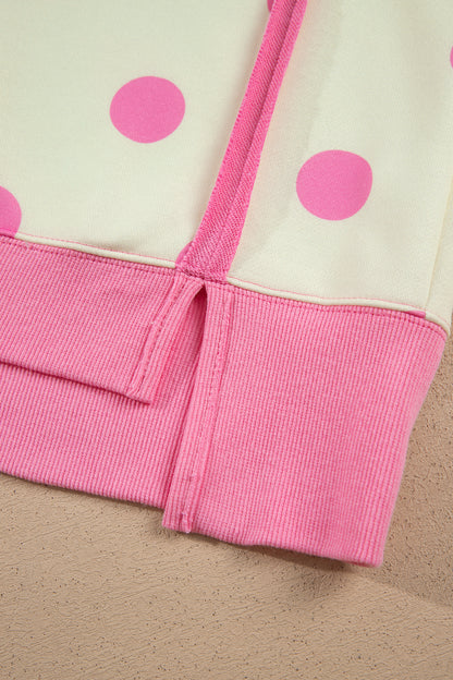 Yellow Polka Dot Contrast Patchwork Round Neck Baggy Sweatshirt