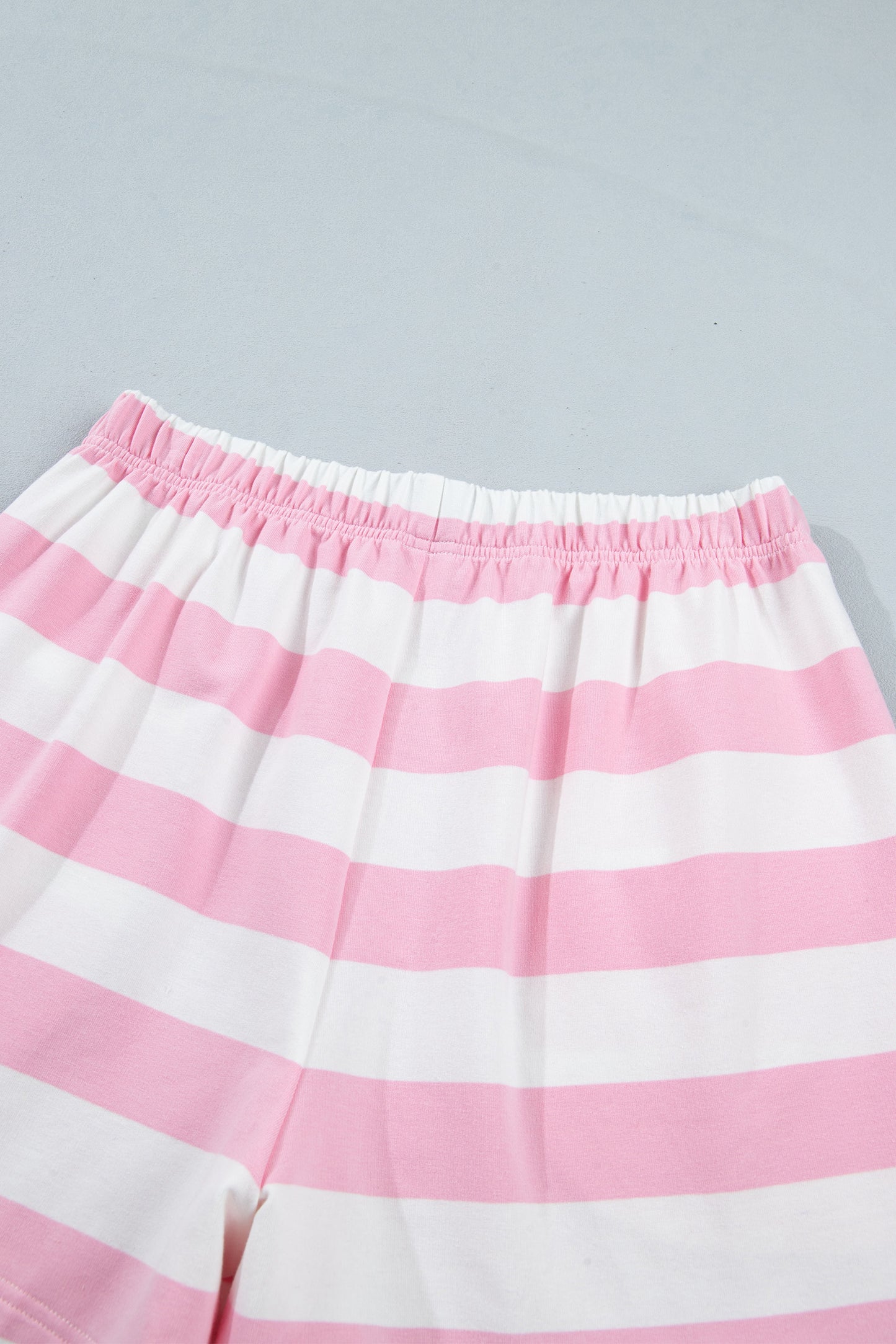 Pink Stripe Patchwork Zipper Pullover Elastic Waist Shorts 2pcs Set