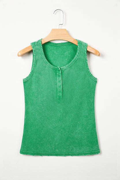 Coffee Vintage Distressed Ribbed Mineral Wash Tank Top