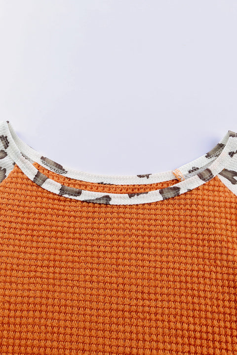 Leopard Colorblock Waffle Knit Top