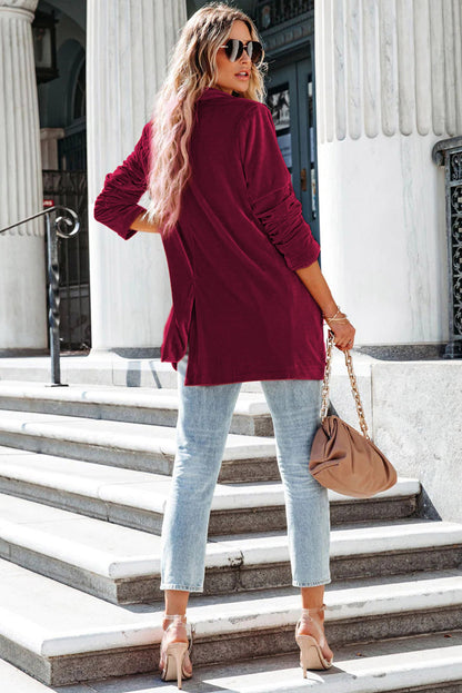 Blazer casual de terciopelo con bolsillos 