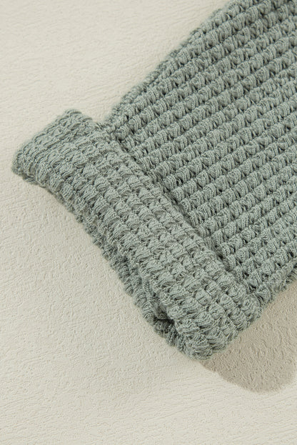 Cardigan ouvert en tricot gaufré vert laurier