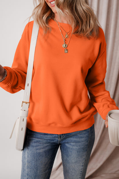 Sweat-shirt en tissu éponge orange roux uni doublé en polaire à épaules tombantes