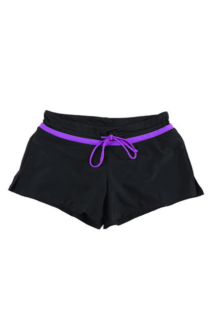 Violet Strap Trim Black Women Swim Boardshort