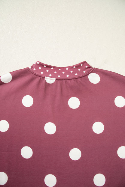 Red Polka Dot Print Contrast Detail Oversized Tunic Sweatshirt