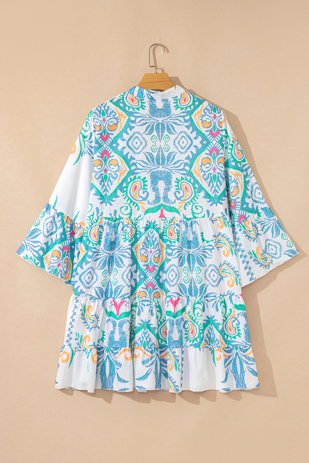Sky Blue Tribal Bracelet Sleeve Buttoned Mini Dress