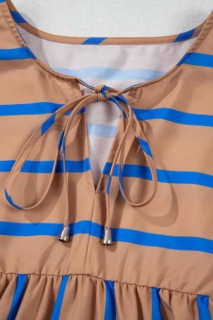 Robe babydoll grande taille à rayures contrastées kaki et manches 3/4