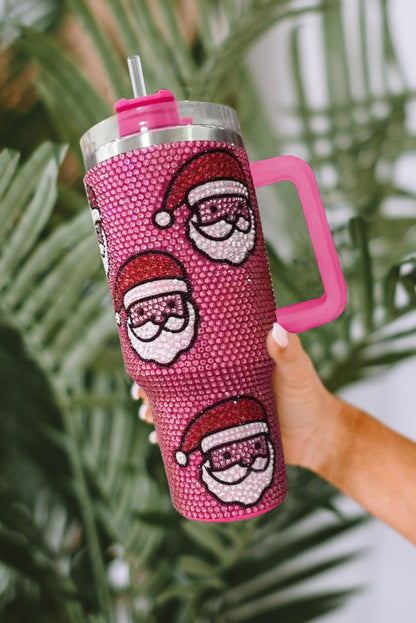 White Christmas Santa Claus Diamond Thermos Cup with Straw