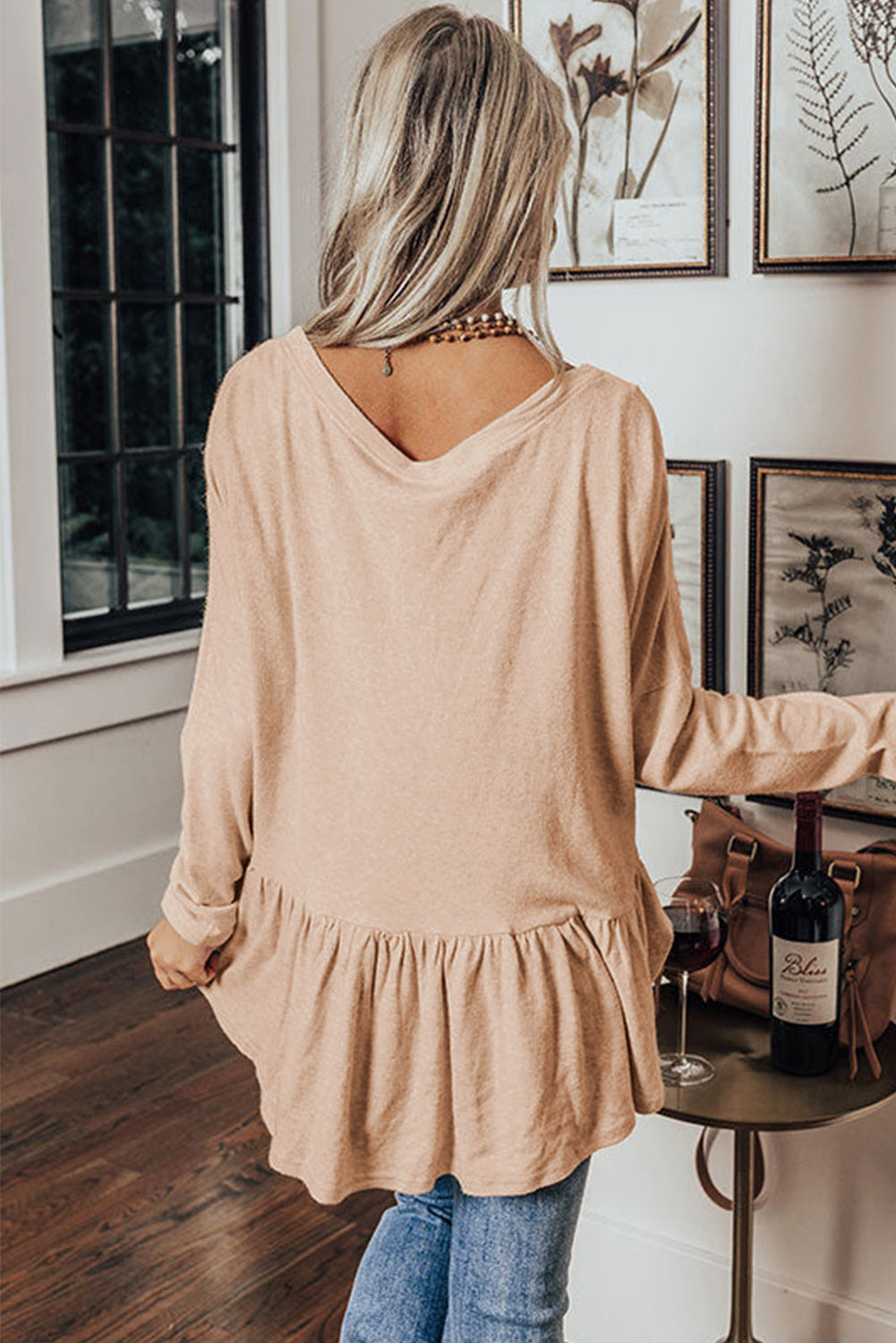 Chemise unie à volants et col en V boutonnée Jet Stream