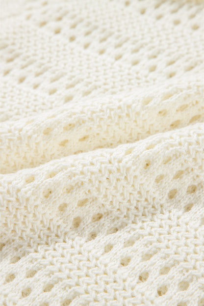 Pull à capuche à manches raglan en tricot pointelle blanc