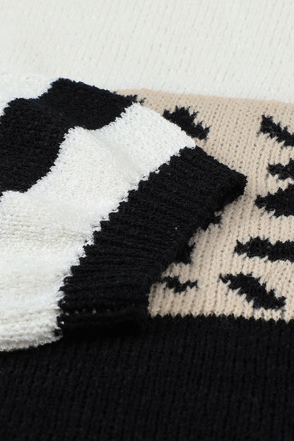 Slouchy Drop-shoulder Leopard Striped Colorblock Sweater