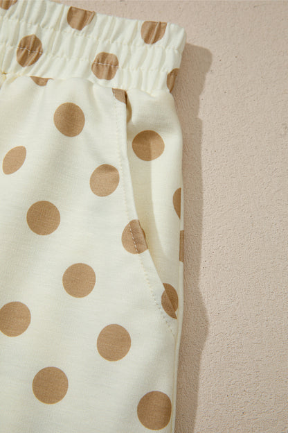 Khaki Polka Dot Hooded Long Sleeve Top Casual Mini Skort Set