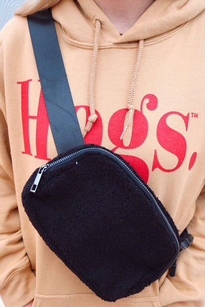 Sac bandoulière réglable en sherpa café 