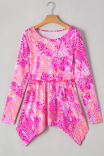 Tunique classique à ourlet mouchoir et imprimé léopard Rose