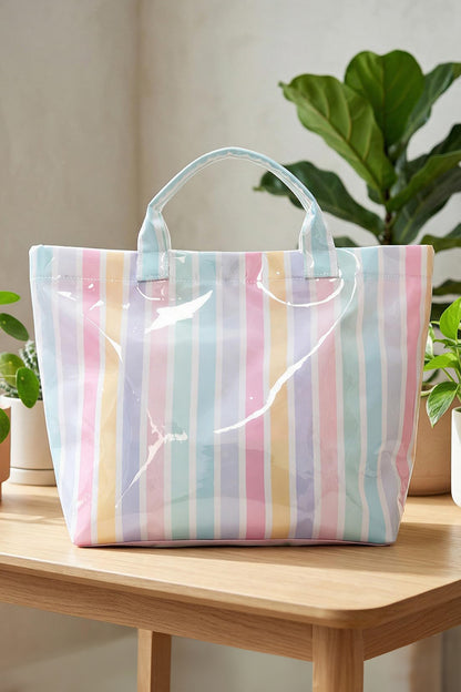 Red Glossy Striped Vinyl Large Tote Bag