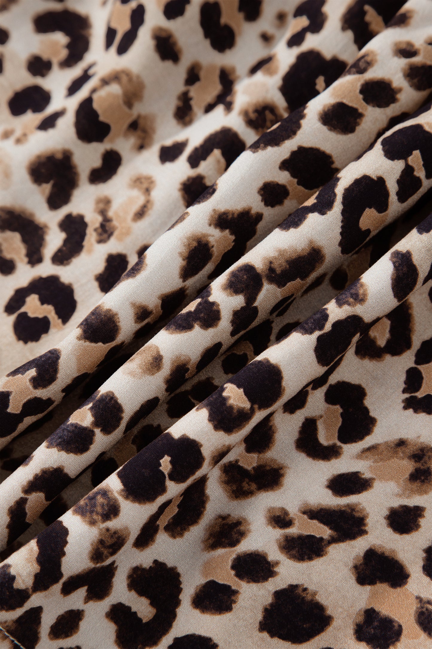 Brown Ruffled Straps Smocked Tiered Leopard Maxi Dress