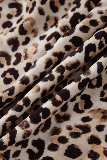 Brown Ruffled Straps Smocked Tiered Leopard Maxi Dress