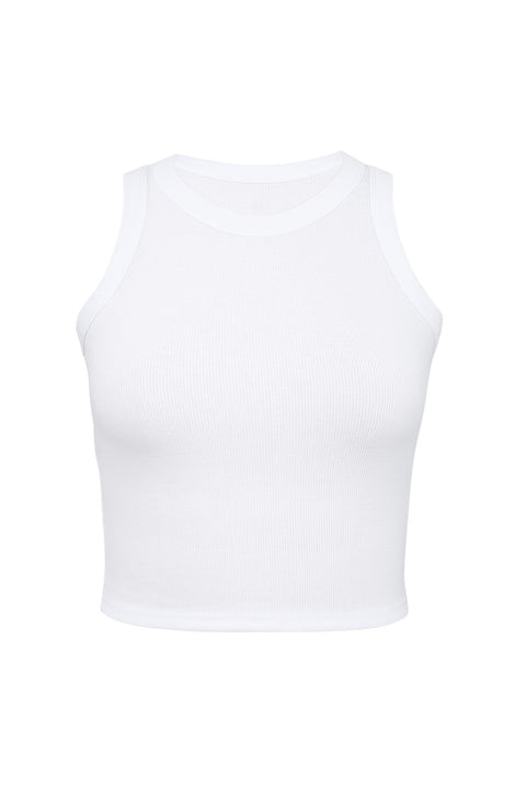 Camiseta sin mangas de canalé ajustada ajustada a la moda blanca 