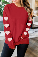 Red Heart Shaped Glitter Chenille O Neck Sweatshirt