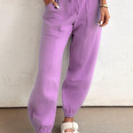 Lilac Drawstring Waist Patchwork Solid Color Jogger Pants