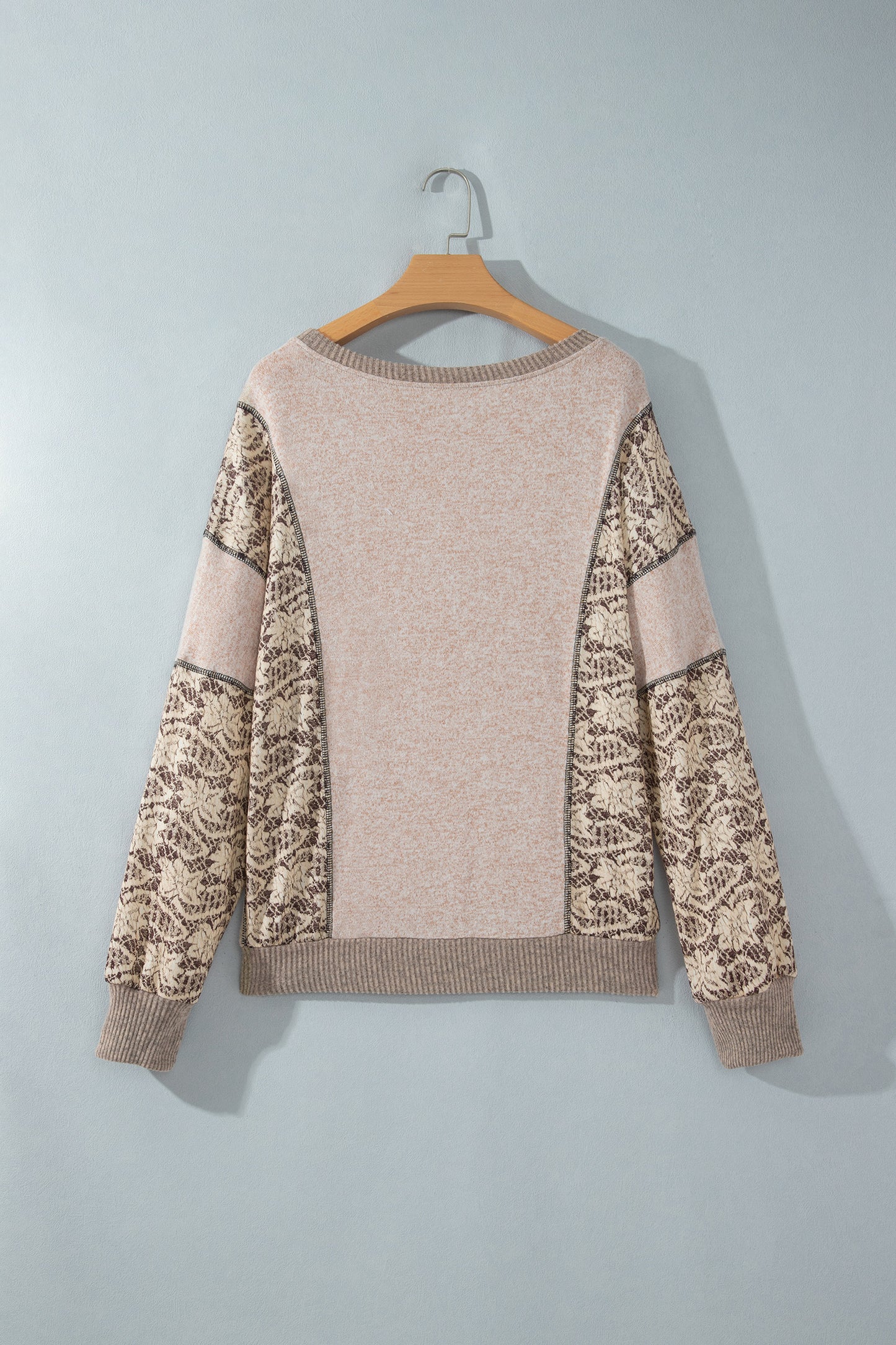 Khaki Floral Print Round Neck Long Sleeve Shift Top