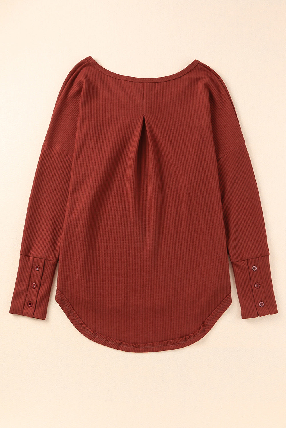 Waffle Knit Splicing Buttons Long Sleeve Top
