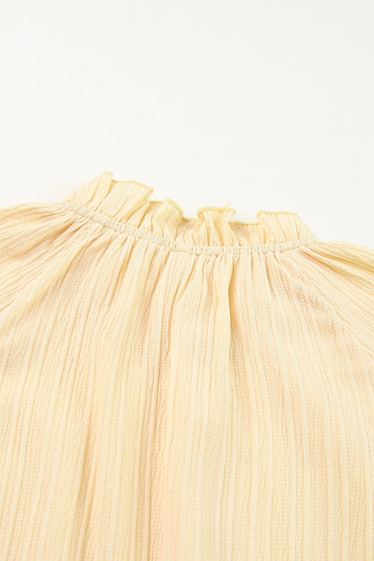 Blusa con volantes y cuello simulado con manga de burbuja ondulada verde 