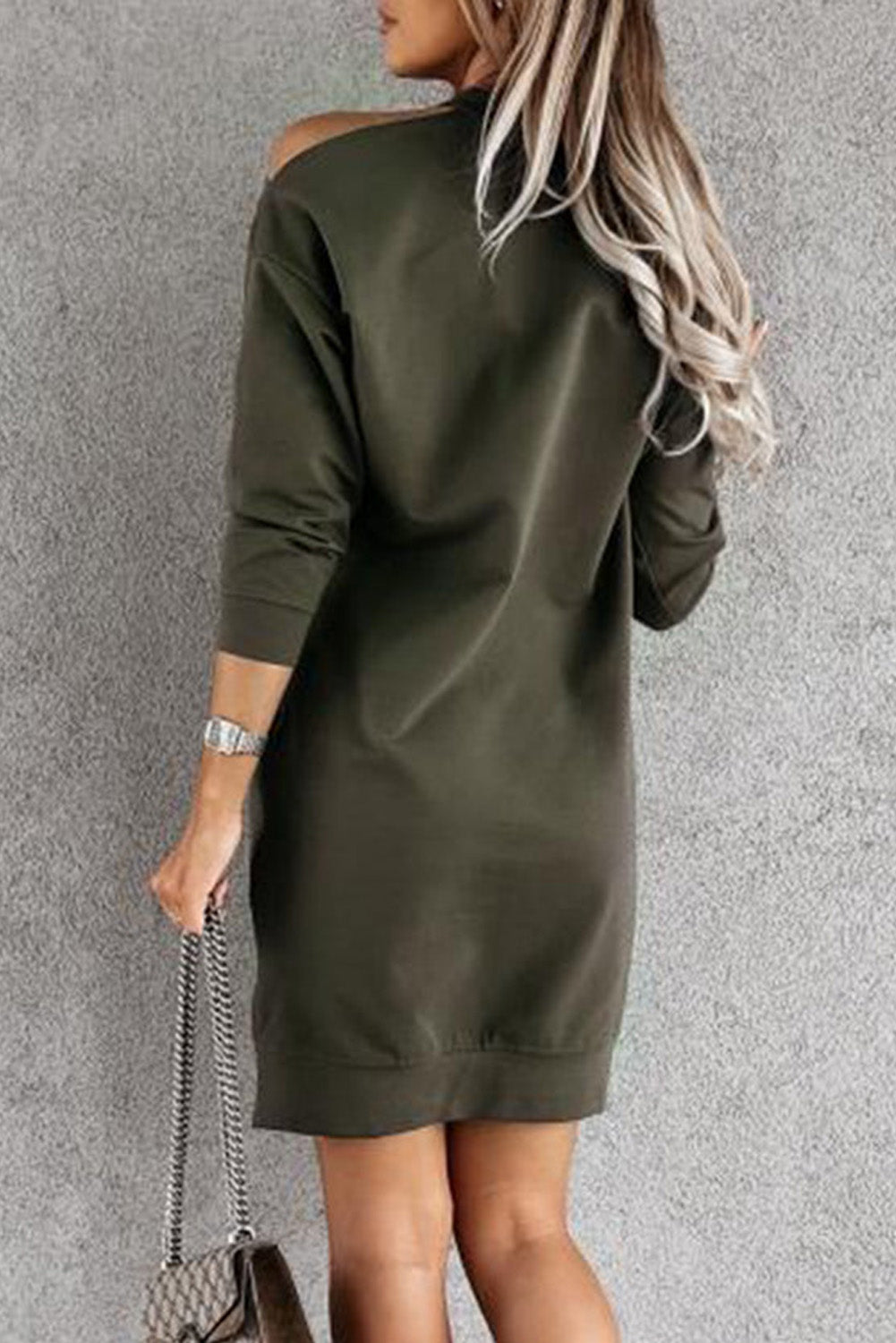Khaki Single Cold Shoulder T-shirt Dress with Slits