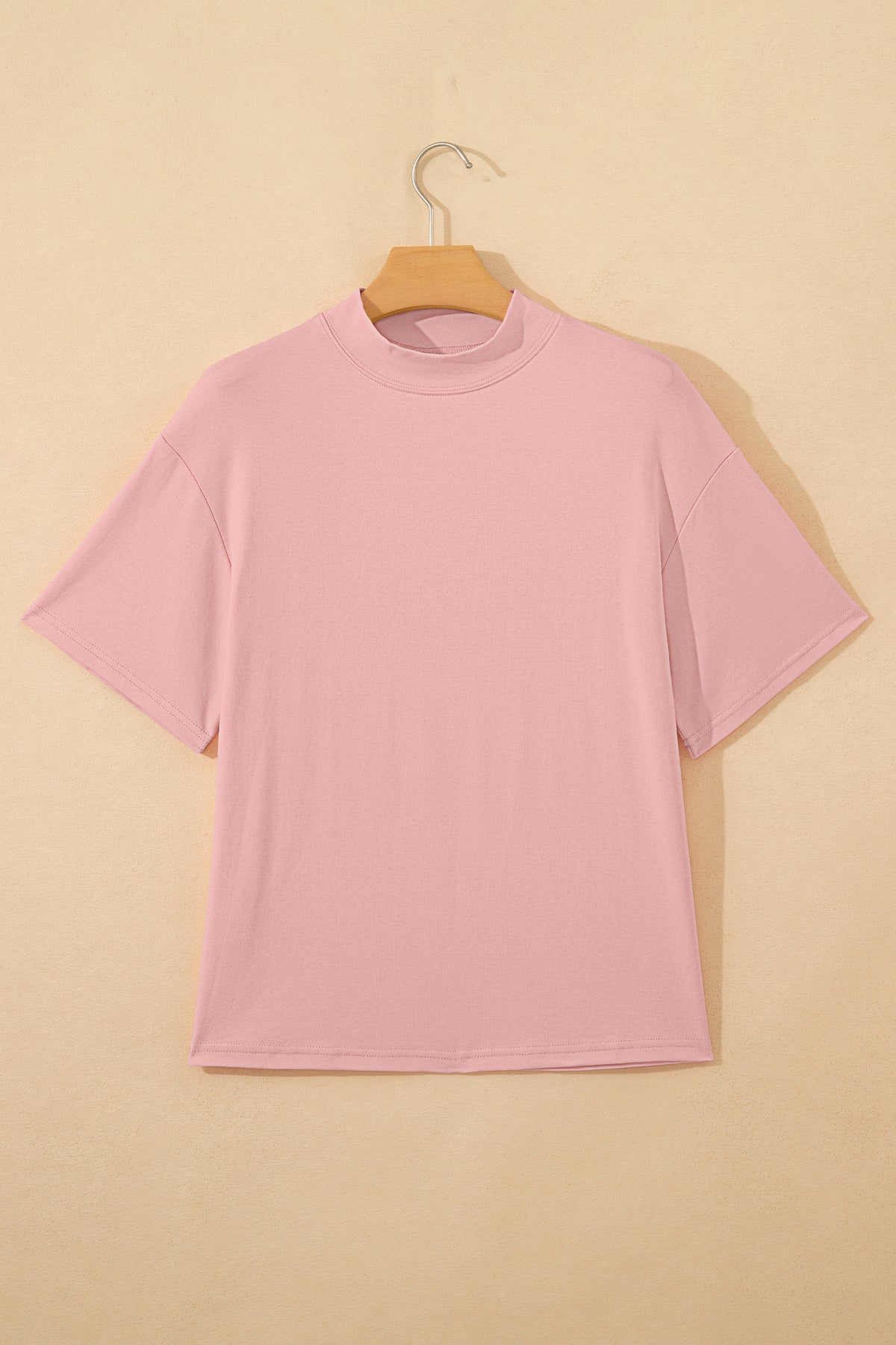 Pink Solid Color High Neck Oversize Tee
