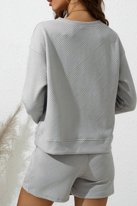 Conjunto de pantalones casuales de dos piezas con textura gris claro de talla grande 