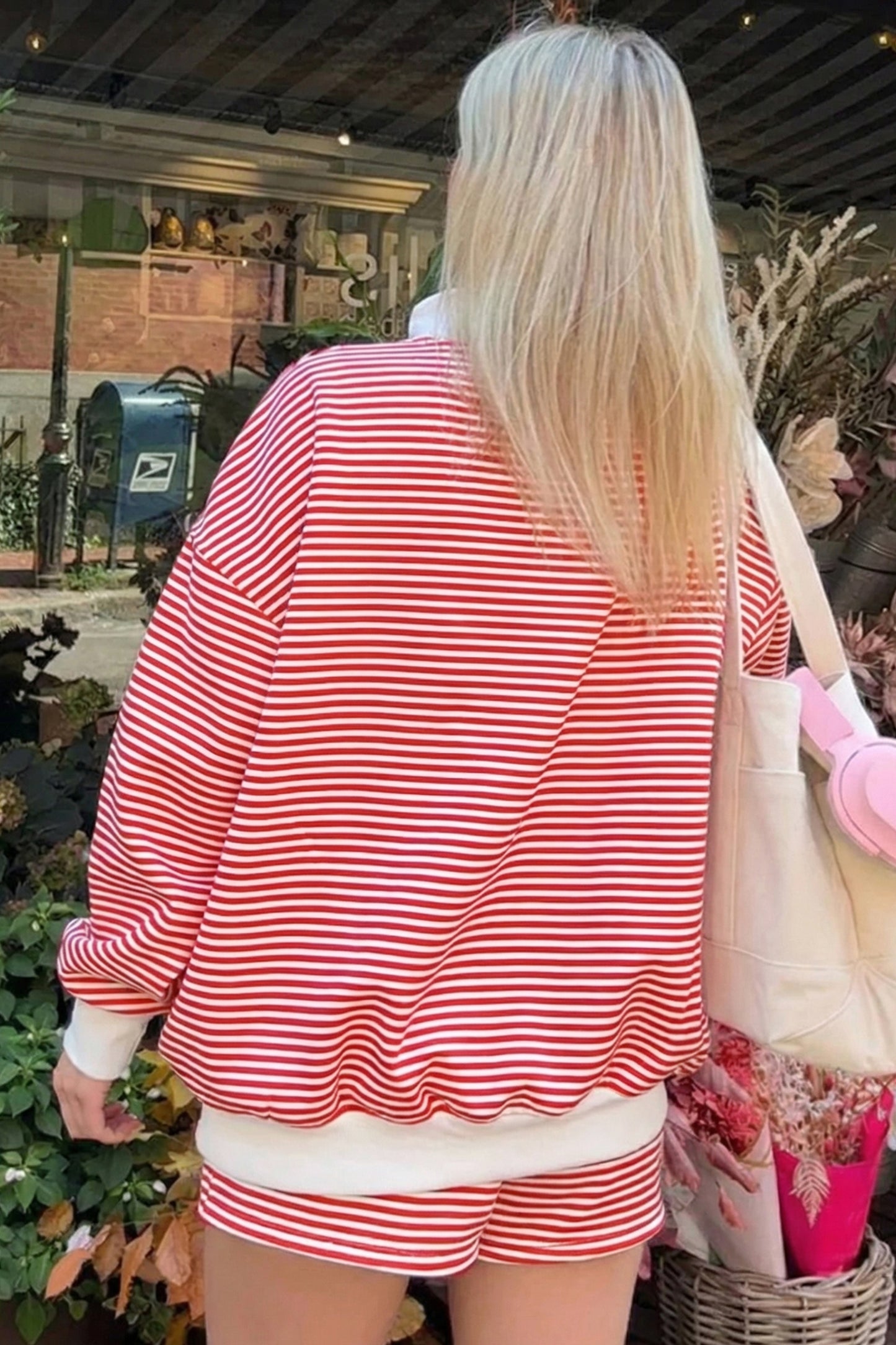 Pink Stripe Oversize Mock Neck Sweatshirt and Shorts Set