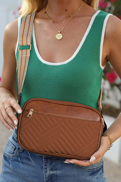 Sac bandoulière matelassé en similicuir marron 22 x 6 x 16 cm