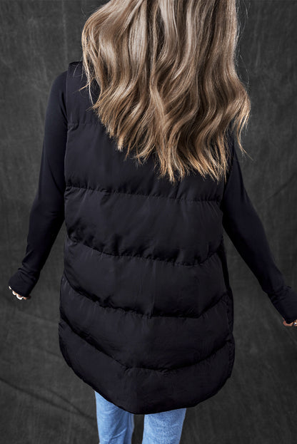 Gilet long noir coupe-vent avec fermeture éclair et poches