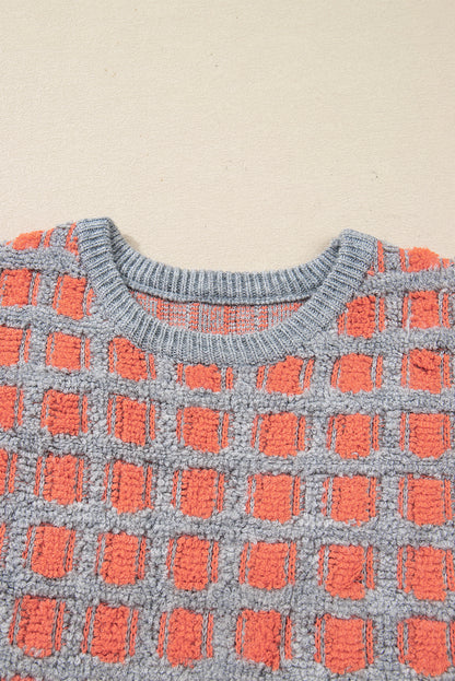 Pink Checkered Oversized Side Slit Sweater