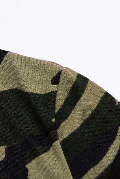 Cardigan long à imprimé camouflage vert