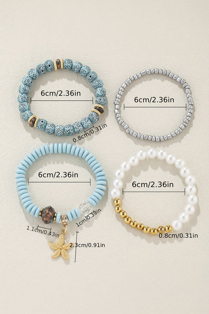 Ensemble de 4 bracelets de perles avec pendentif étoile de mer bleu clair