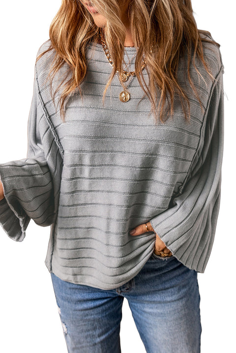 Brown Exposed Seam Ribbed Knit Dolman Top